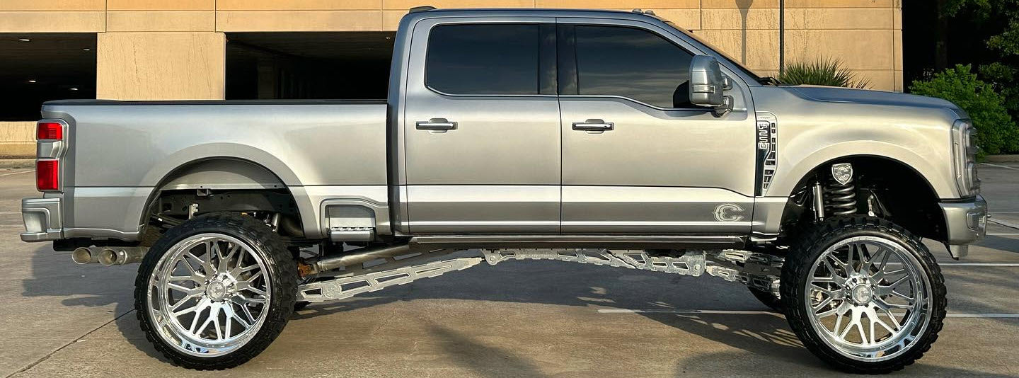 8” 4 link RAD kit with floating cradle and traction bars on a new 2023 F250