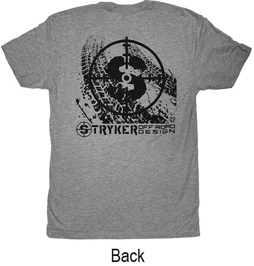 Stryker Odd Road Design Rugged Style T-Shirt Black on Grey Back View