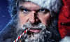 Close-Up of David Harbour as a crazy Santa Claus in the upcoming Christmas movie Violent Night.