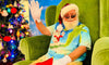 Santa Claus in a Hawaiin shirt to celebrate Christmas In July