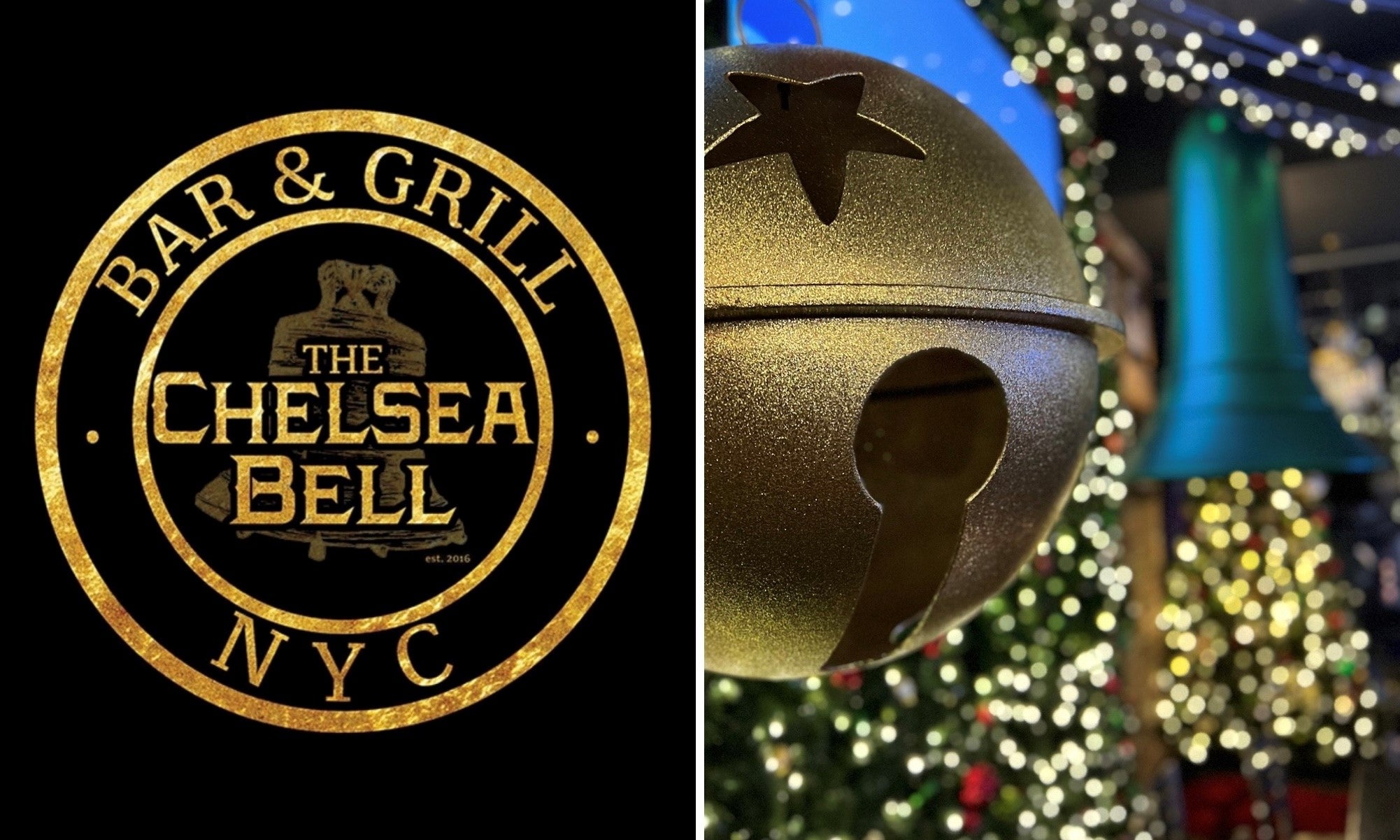 The Chelsea Bell logo and photo of their top Holiday Decor in NYC