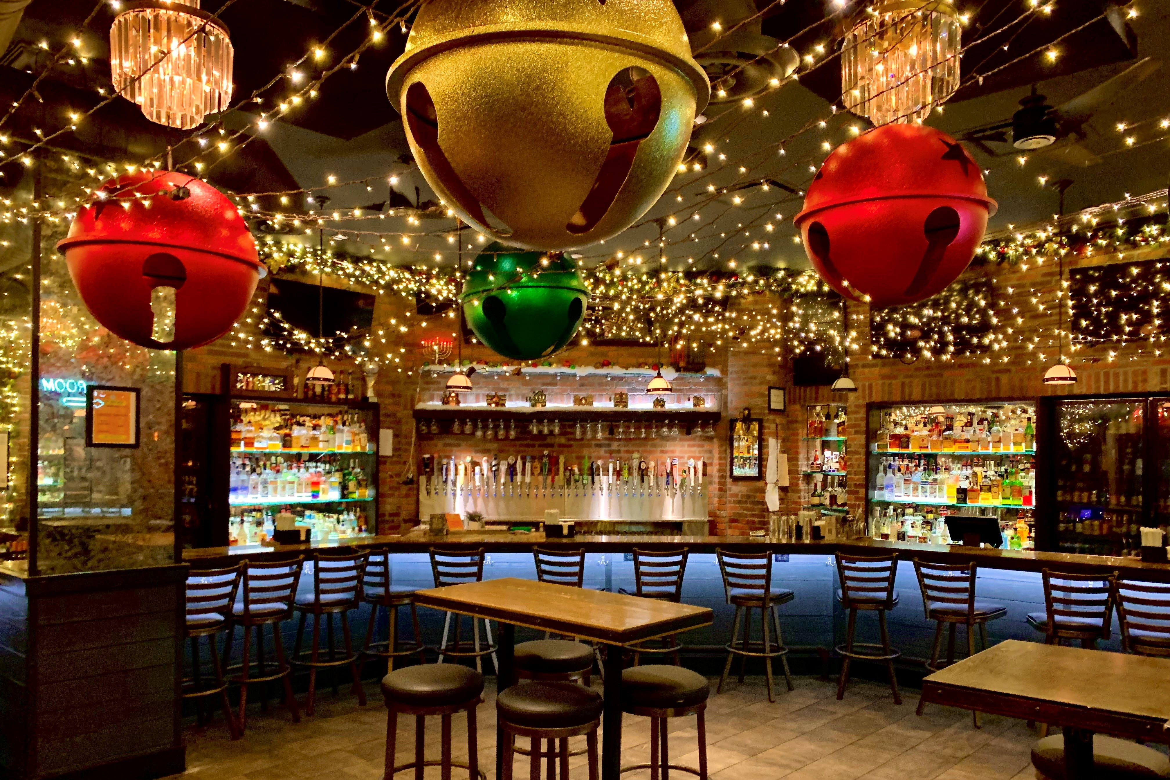 The Chelsea Bell - NYC Top Holiday Restuarant - Christmas Decorations - Bar Area - Hanging Bells