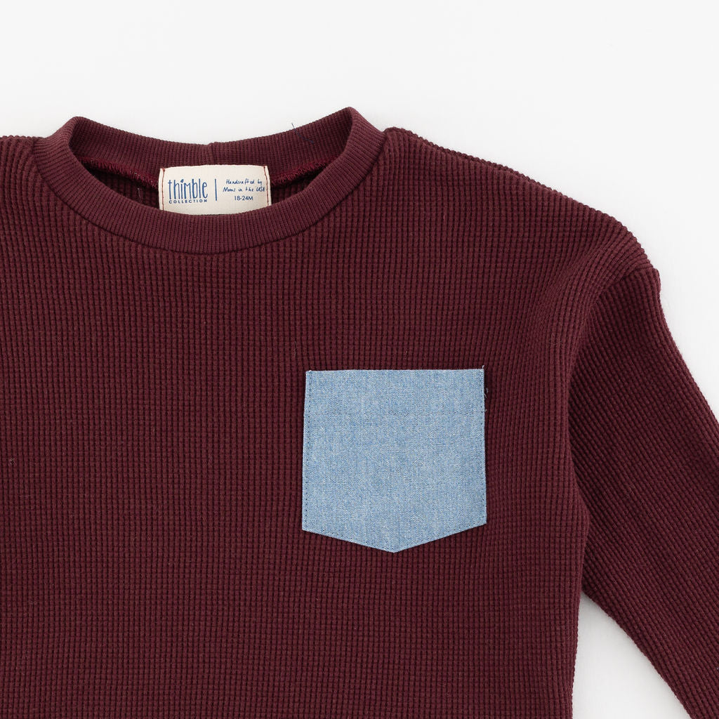 Boxy Sweatshirt in Garnet Waffle