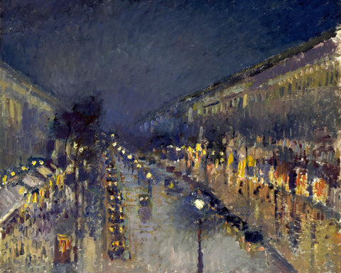 camille-pissarro-fine-art-print-the-boulevard-montmartre-at-night-impressionist-painting