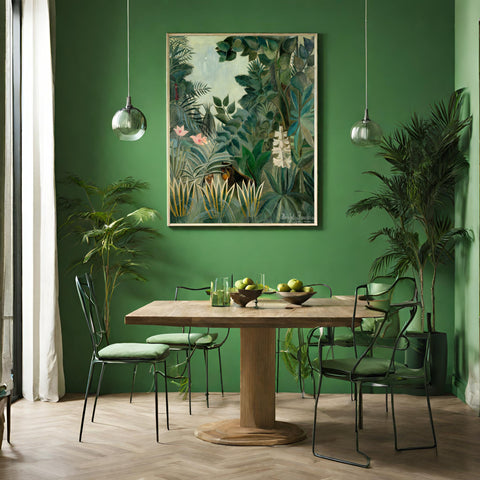 Green Dining Room with Henri Rousseau Print