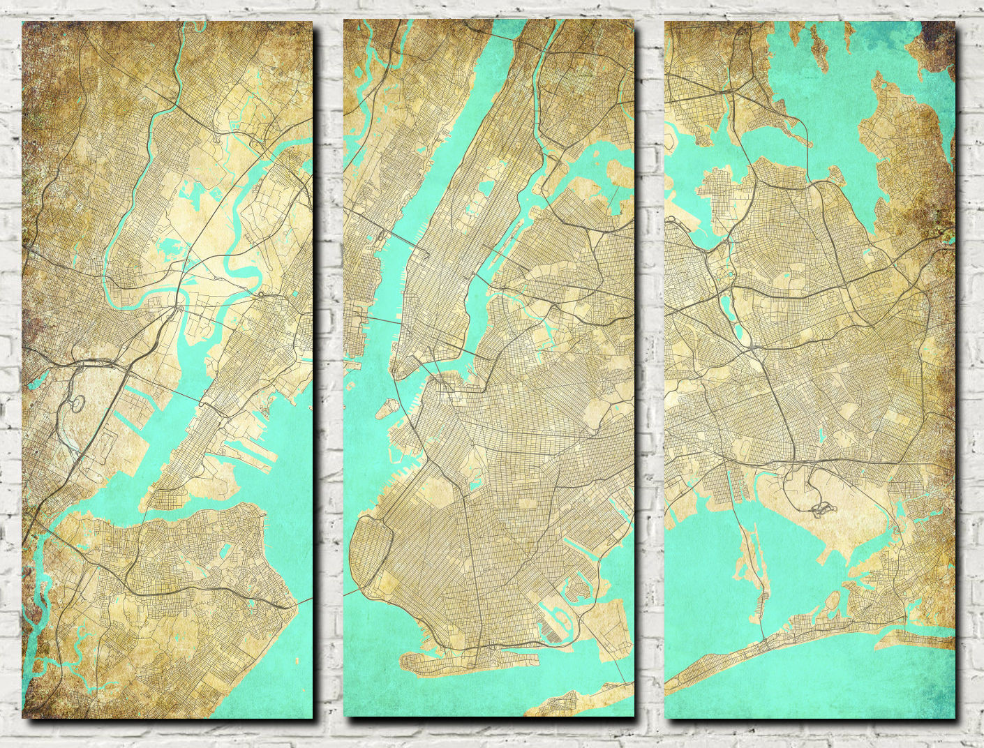New York City Street Map 3 Panel Canvas