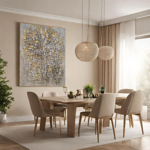 Neutral Dining Room with Piet Mondrian Print
