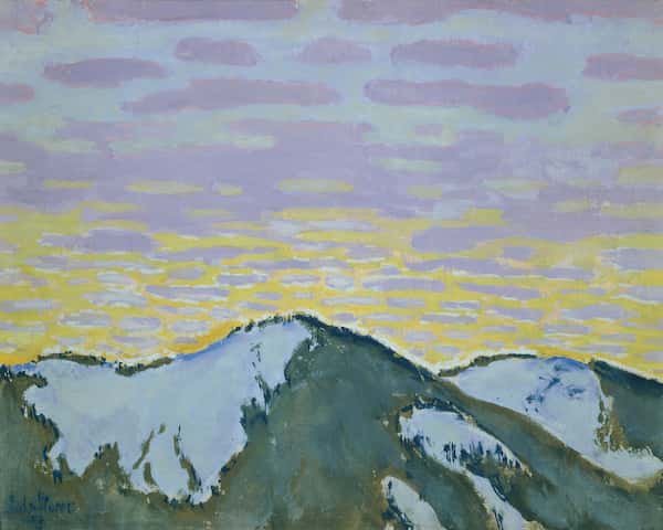 Snowy mountain peaks at dusk, Koloman Moser