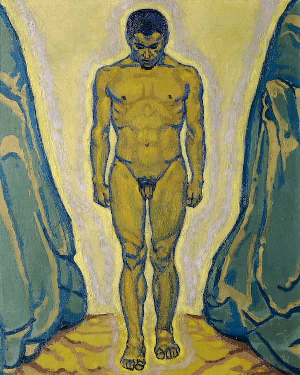 Young man standing between rocks, Koloman Moser