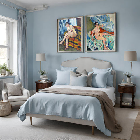 Blue bedroom ideas with Suzanne Valadon prints