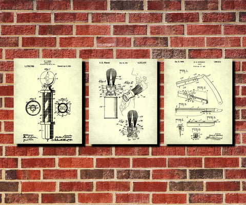 Shaving Patent Prints Set 3 Barber Posters Bathroom Wall Art Gallerythane