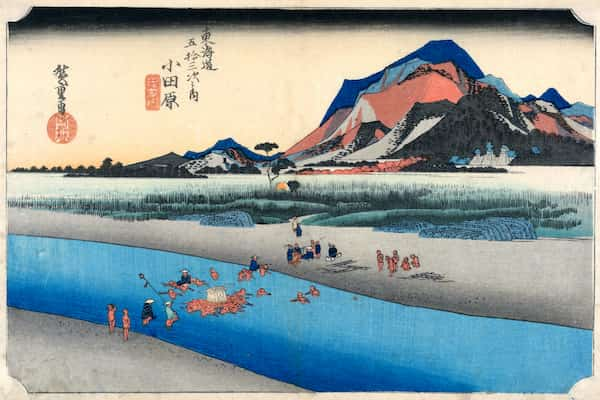 9th station : Odawara (Crossing the Sakawa river at a ford) 小田原