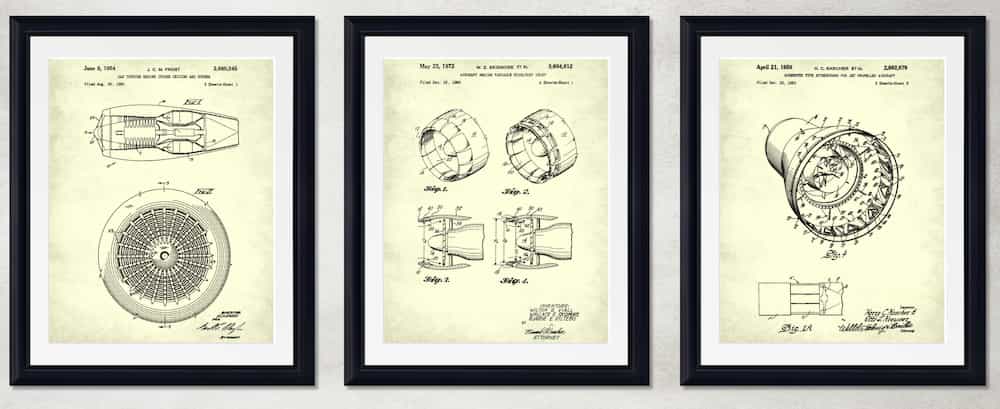 Set of 3 Aircraft Engine Themed Patent Prints