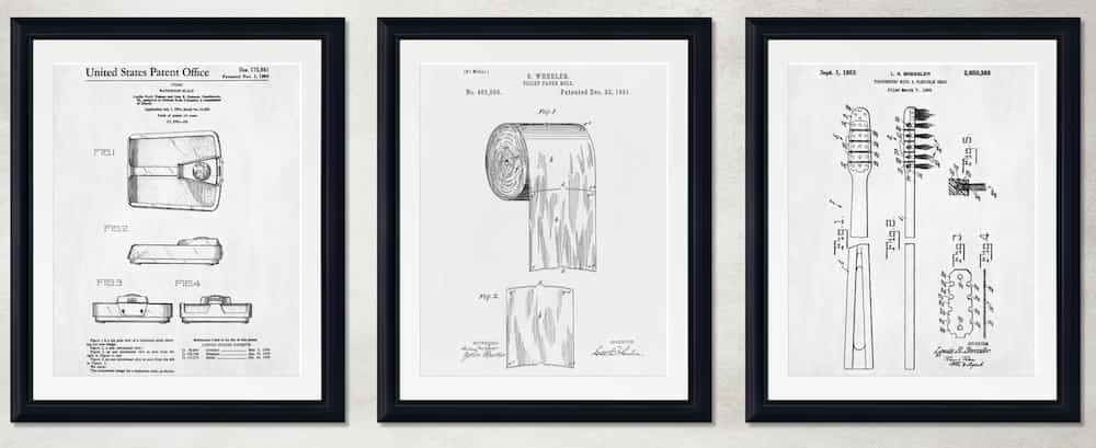 Set of 3 Bathroom Patent Prints