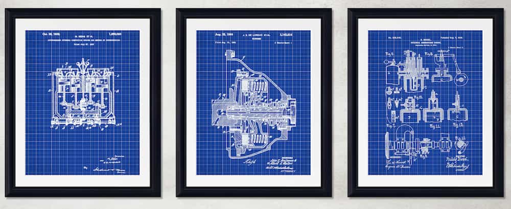 Set of 3 Car Engine Themed Patent Prints