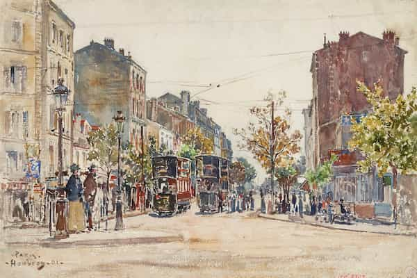 Double-decker trams in an avenue in Paris, 1901