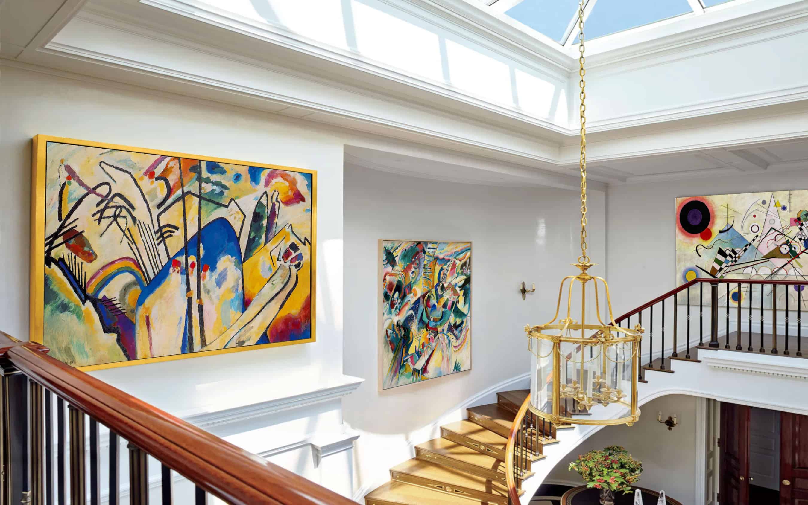 Kandinsky abstract canvas prints in a modern stairway