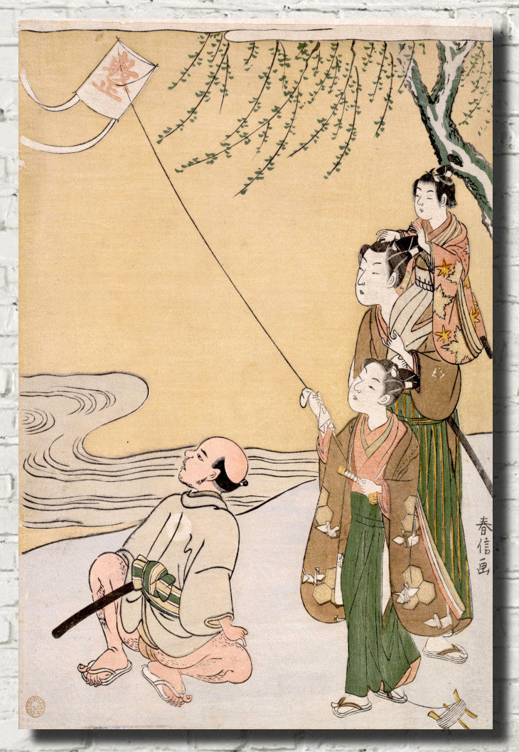 SUZUKI HARUNOBU, JAPANESE ART PRINT : KITE FLYING, gallerythane.com