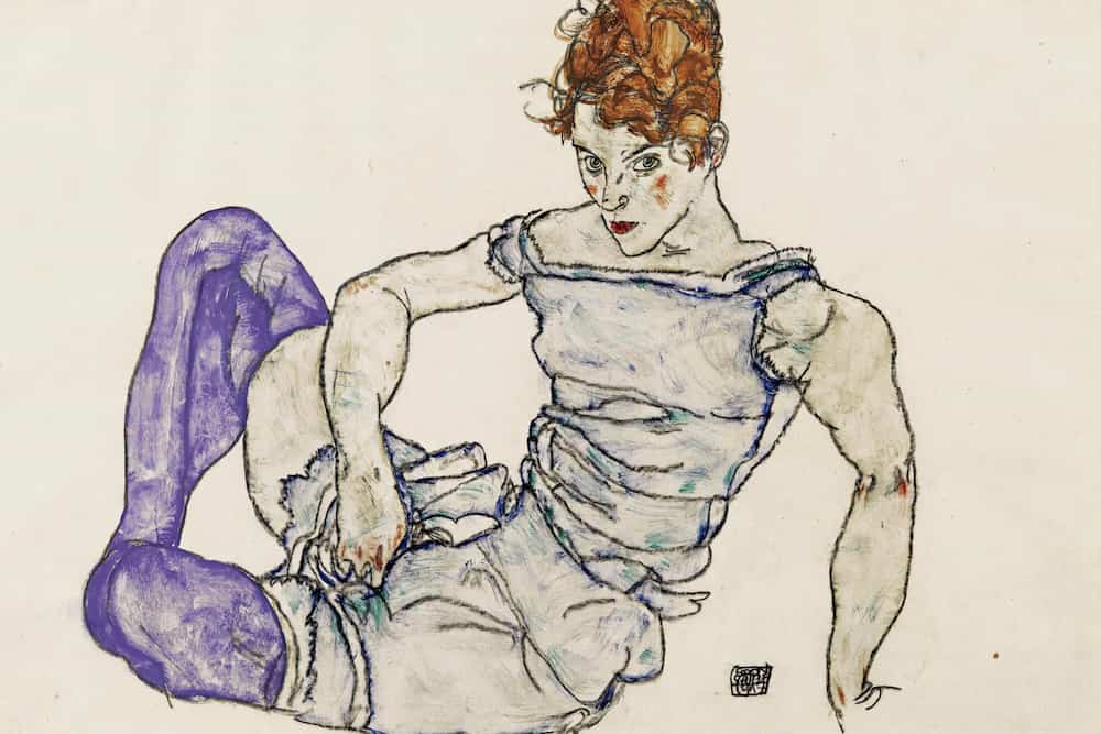 Seated Woman in violet Stockings, Egon Schiele