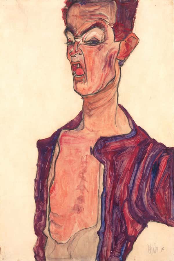 Self-Portrait, Grimacing, Egon Schiele