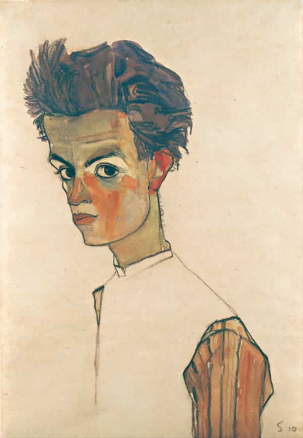 Egon Schiele, Self-Portrait with Striped Shirt