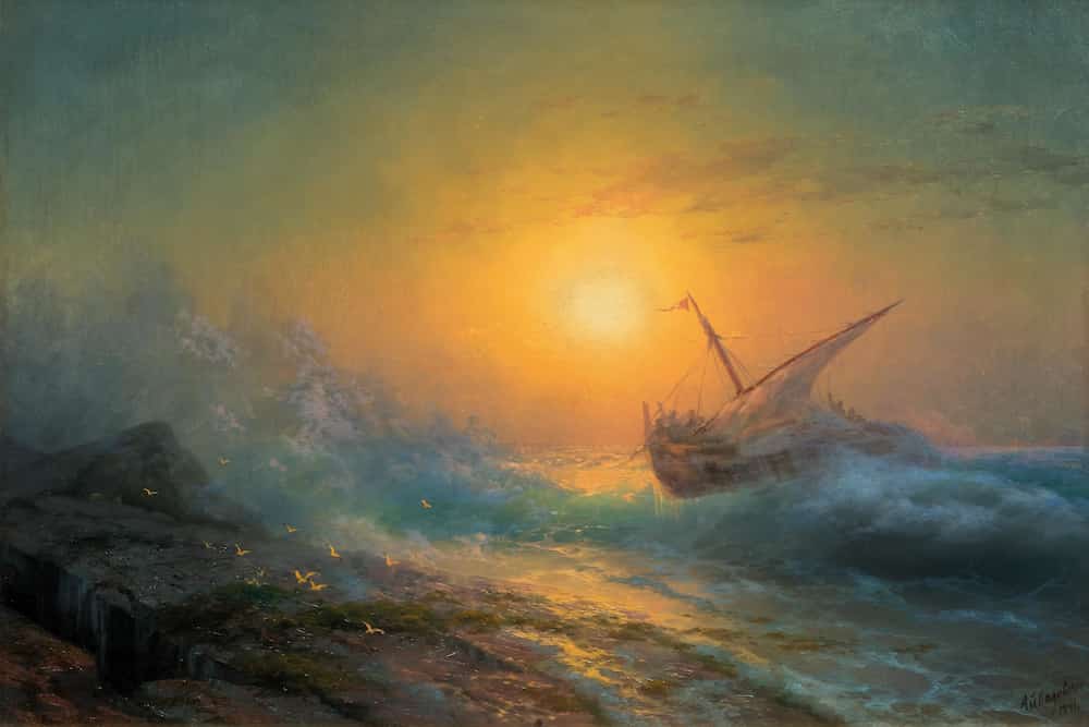 Stormy seas in the sunset, Ivan Aivazovsky