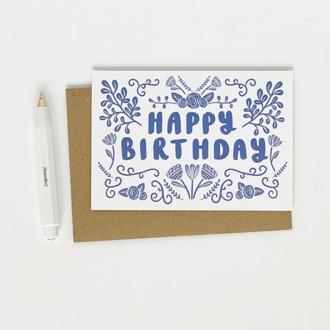 Happy Birthday Folk Blue - Lomnd Paper Co.
