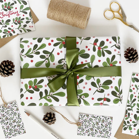 Mistletoe White Gift Wrap