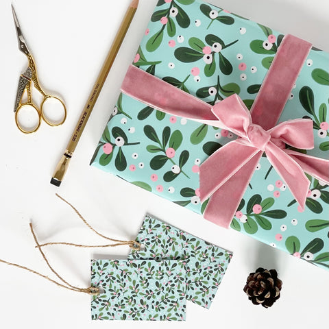 Mistletoe Aqua Gift Wrap