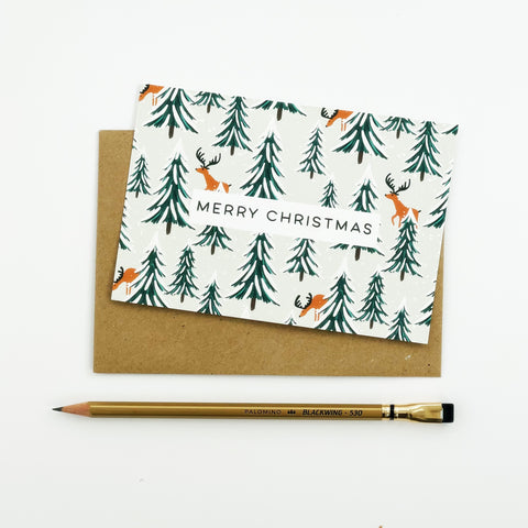 Reindeer & Christmas Trees Merry Christmas Card