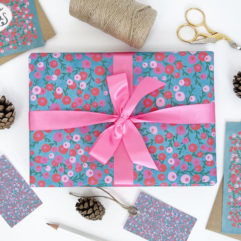 Lomond Paper Co. - Berries AQUA Gift Wrap and tags