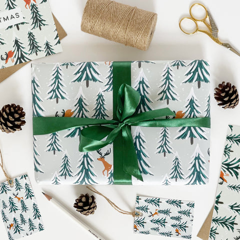 Reindeer & Christmas Trees Gift Wrap