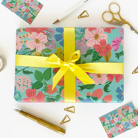 Blue Flower Meadow Recyclable Wrapping Paper Set BLUE Eco Friendly Gift  Wrap & Tags 
