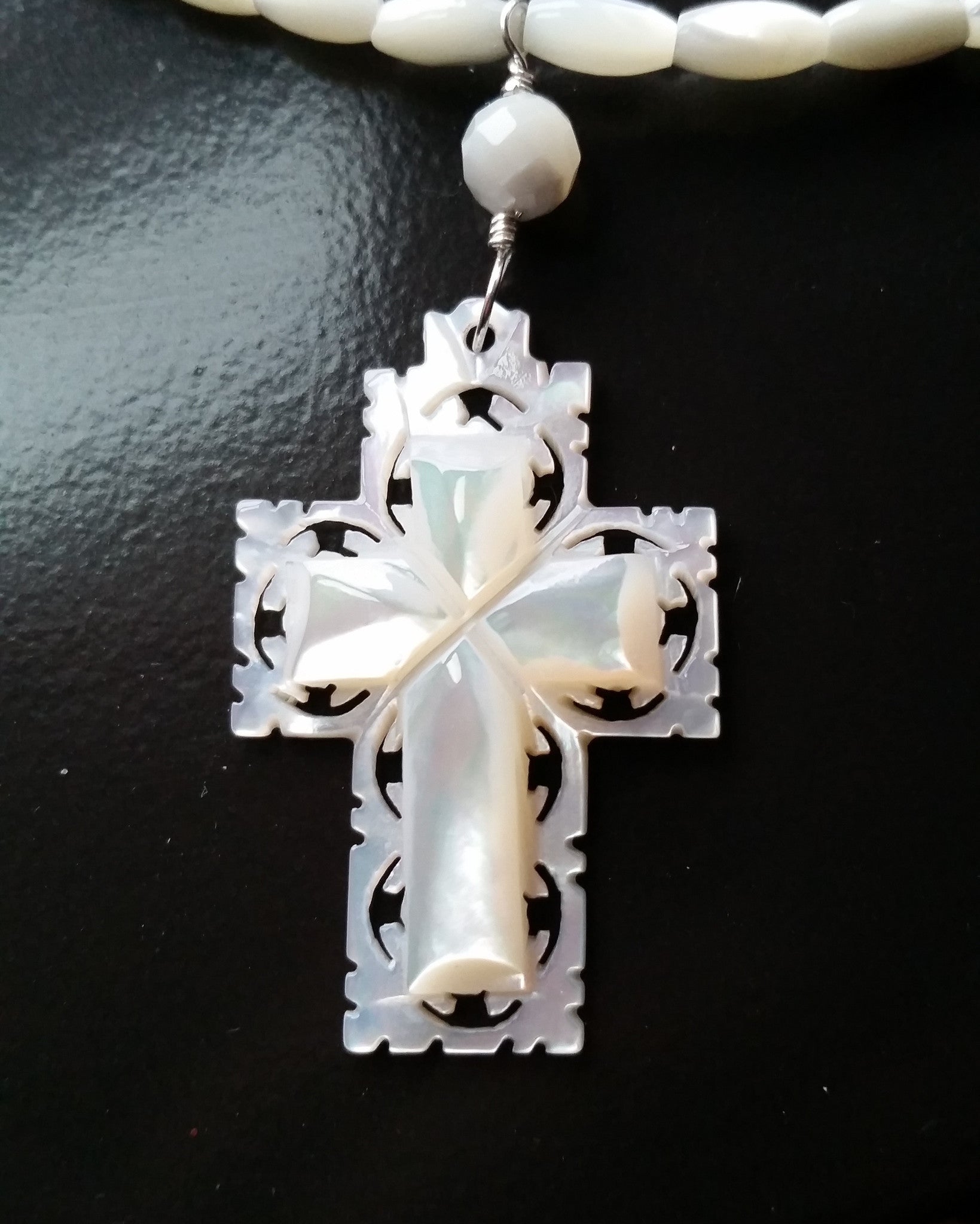 mother of pearl crucifix necklace