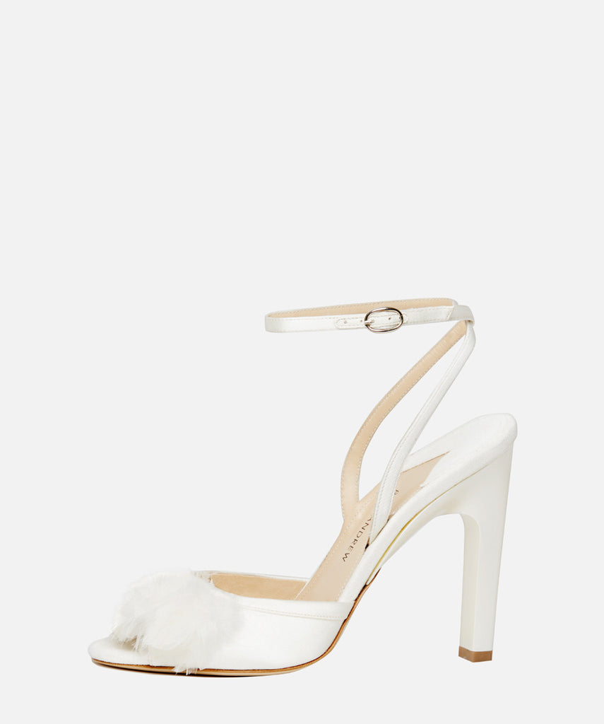 white satin block heel