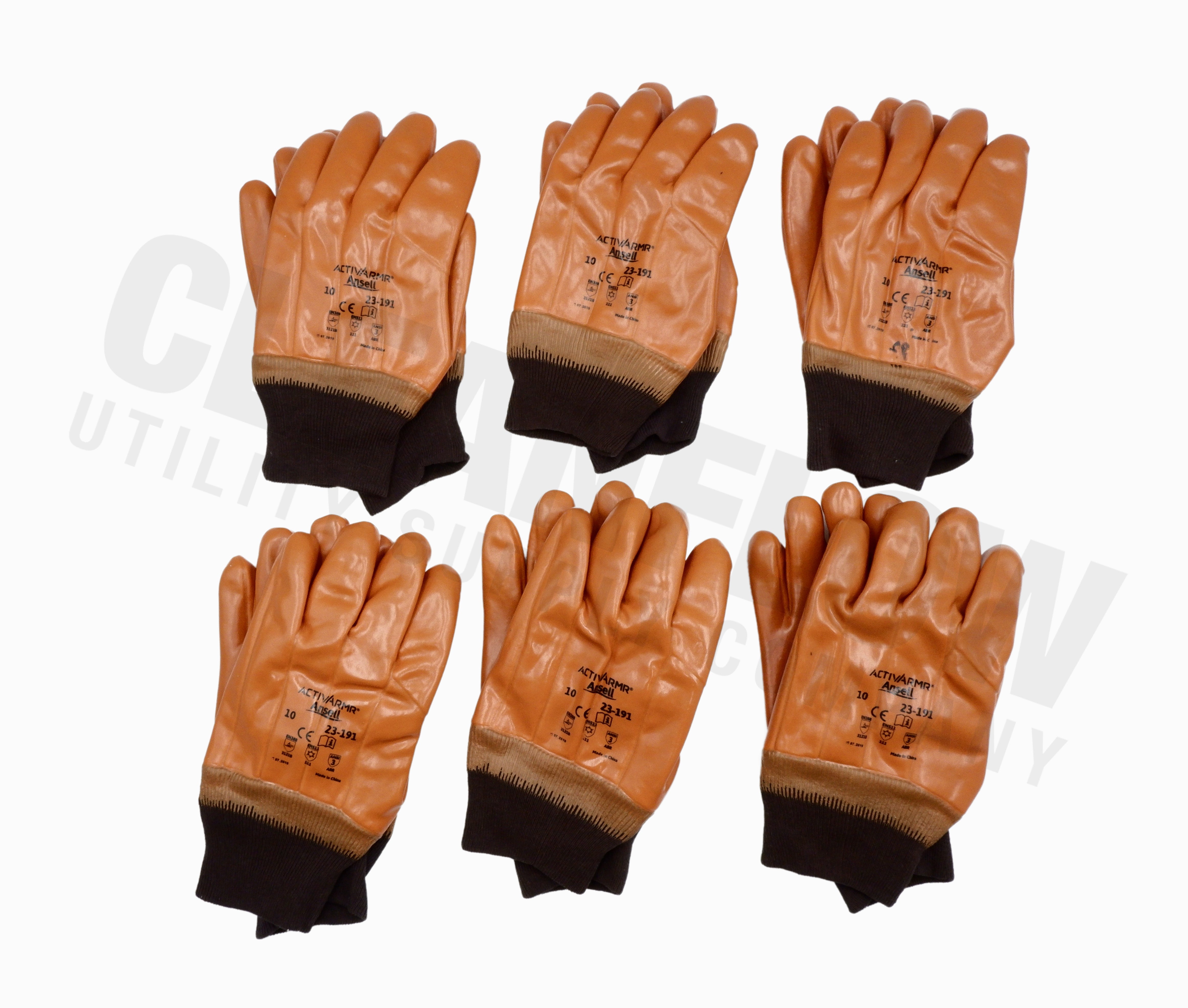Ansell Size 10 Orange Winter Monkey Grip Jersey Lined Cold Weather Gloves  With Wing Thumb, Knit Wrist, Vinyl Coating And Foam Insulation