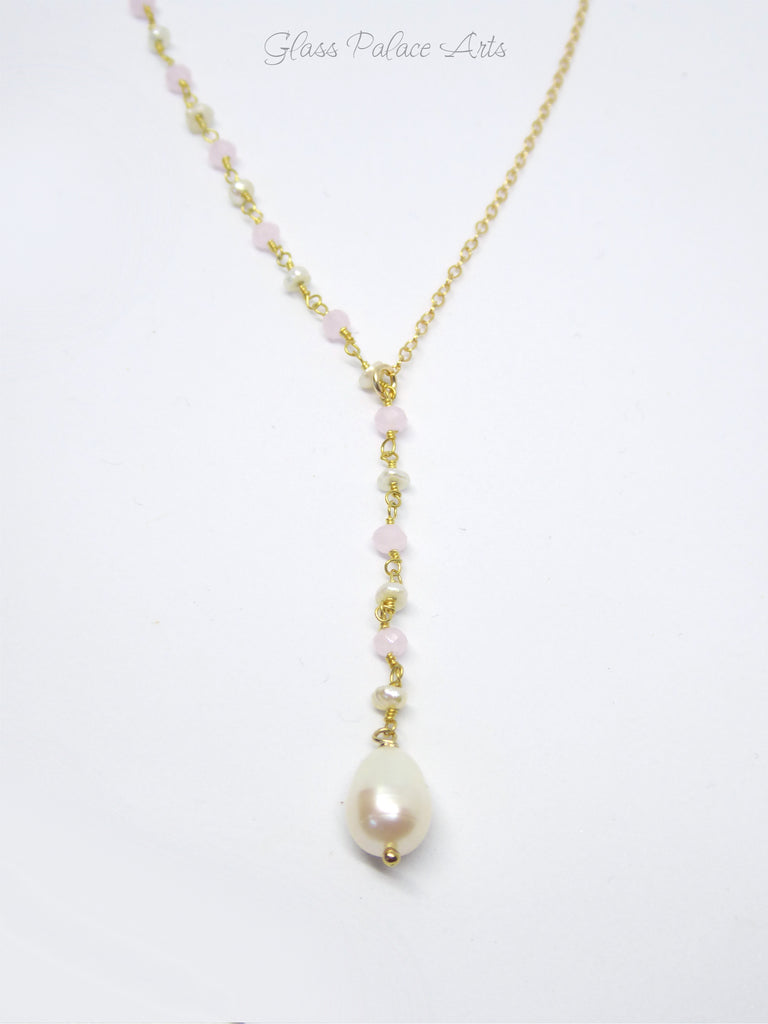Gold Freshwater Pearl Lariat Necklace - Pearl Bridal Y Necklace For Wo ...
