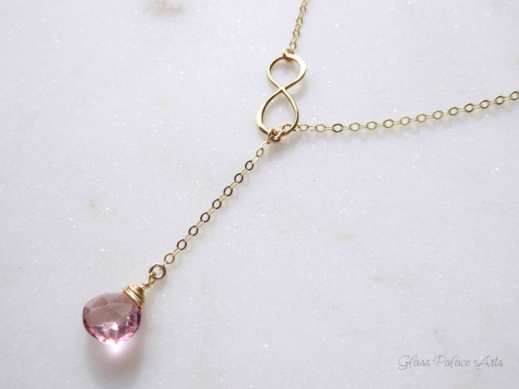 Breast Cancer Survivor Necklace - Pink Topaz Gemstone Lariat – Glass ...
