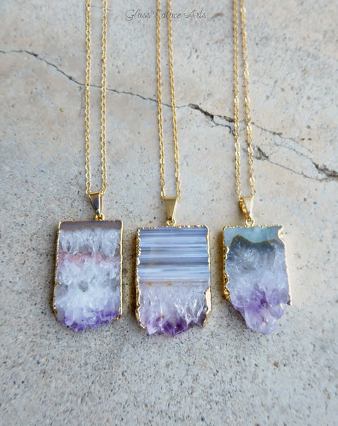 Genuine Amethyst Slice Druzy Geode Necklace With 14k Gold Fill Chain ...