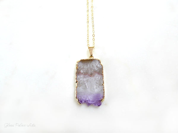 Genuine Amethyst Slice Druzy Geode Necklace With 14k Gold Fill Chain ...