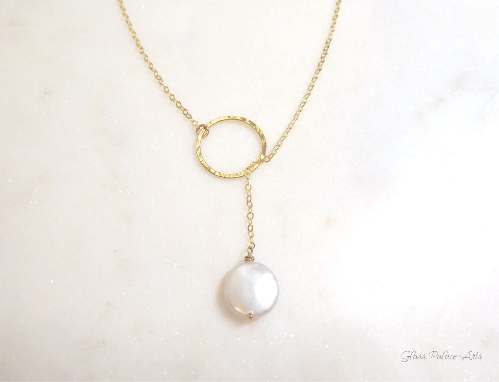 Modern Pearl Lariat Necklace With Freshwater Pearl Drop -Sterling Silv ...