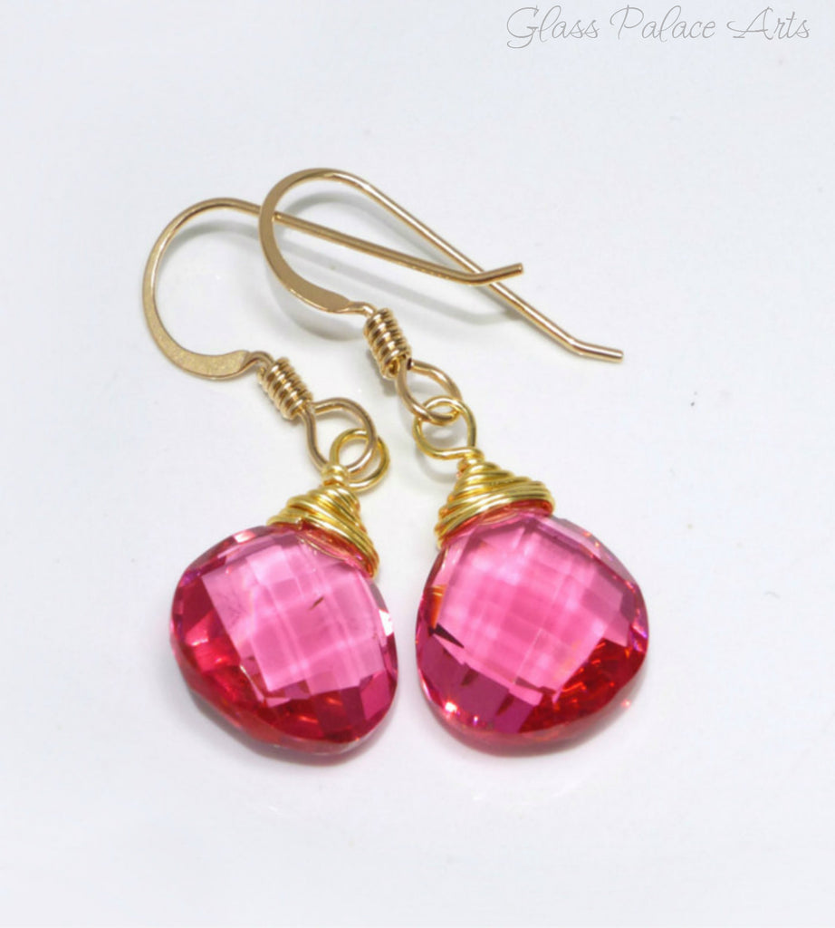 Pink Quartz Teardrop Earrings - Pink Gemstone Dangle Earrings – Glass ...