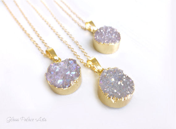 Aqua Blue Druzy Quartz Pendant Crystal Necklace Italian Brass Chain Aimee  Fuller | eBay
