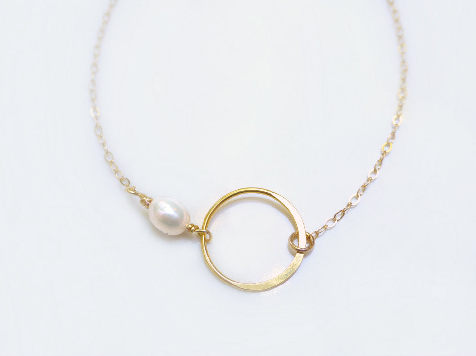 Infinity Circle Necklace With Freshwater Pearl - Sterling Silver, Gold ...
