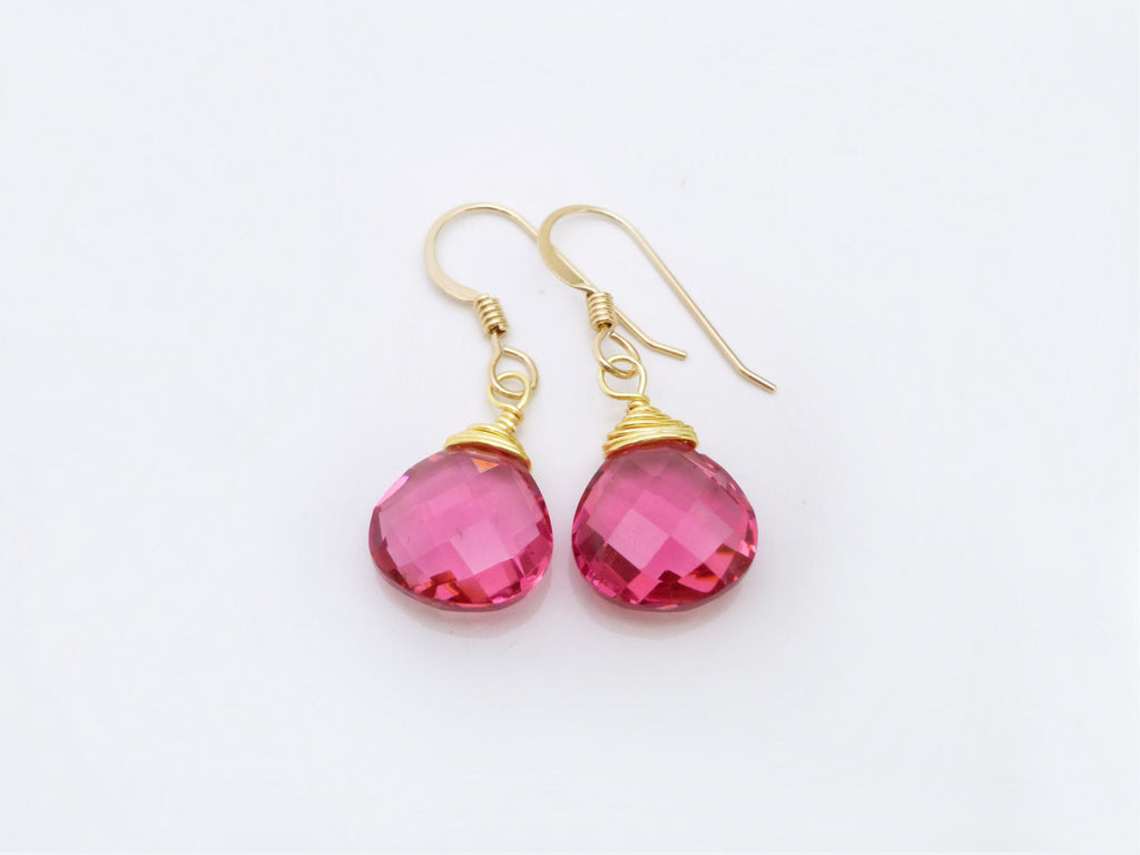 Pink Quartz Teardrop Earrings - Pink Gemstone Dangle Earrings – Glass ...