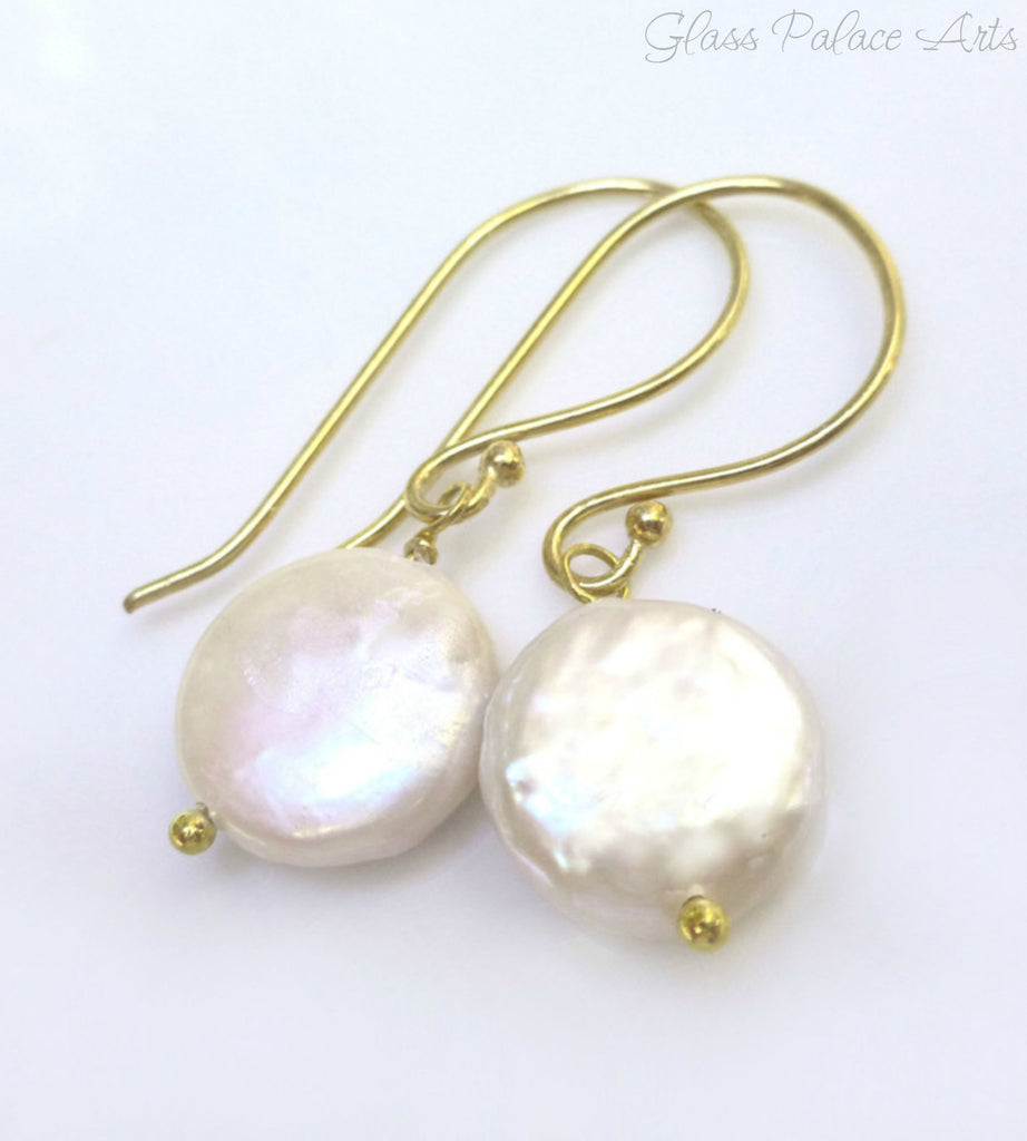 Freshwater Coin Pearl Earrings - Sterling Silver or 14k Gold Fill ...