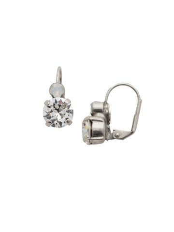 Round Crystal Dangle Earrings-White Bridal