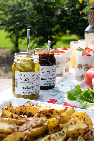 Pickles are a delicious staple for an ultimate backyard bbq! Get a tasty jar from Pear & Simple gift shop in Port Washington, Wisconsin.