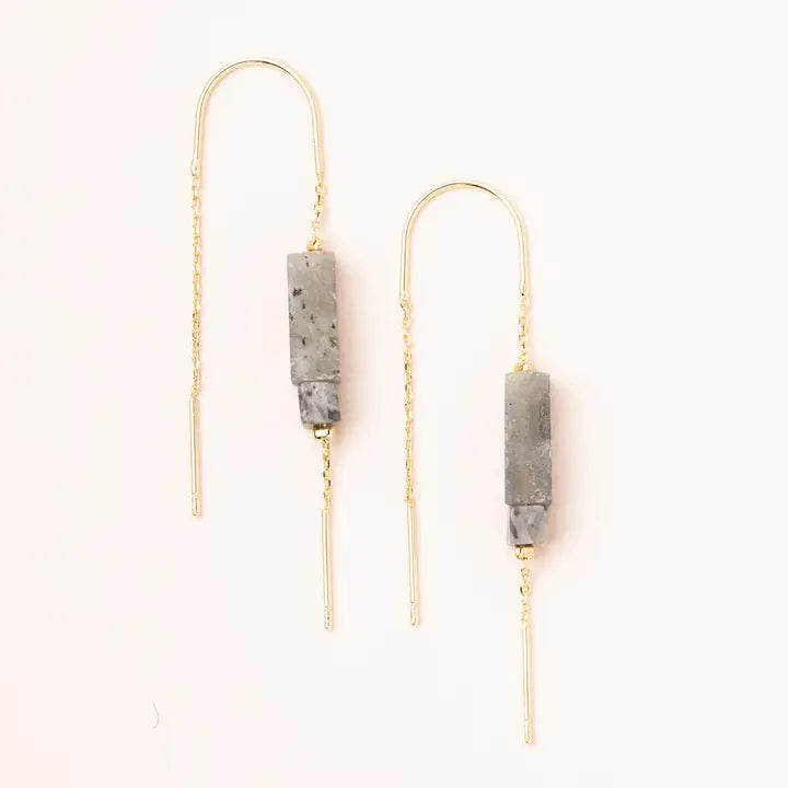 Rectangle Stone Earring - Labradorite/Black/Gold ornament a cheeky and charming game