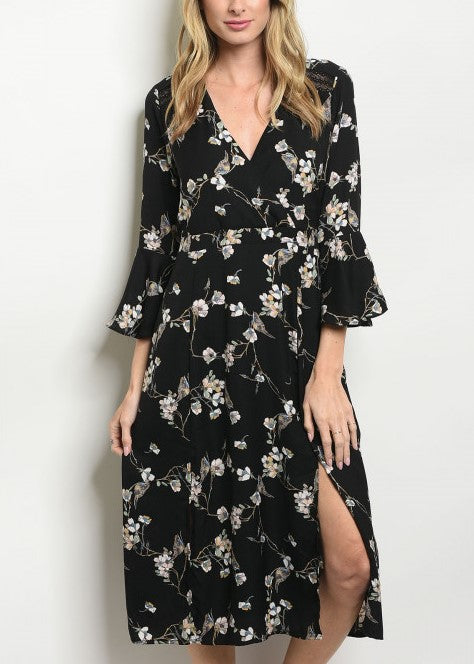 black floral midi dress